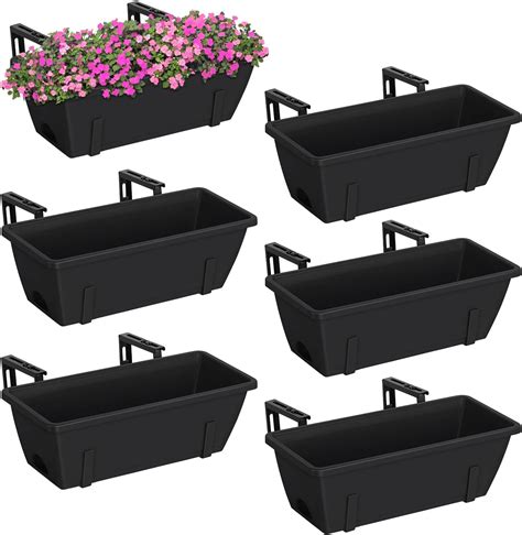 YBING Railing Planter Boxes 6 PCS Black Rectangle Railing 